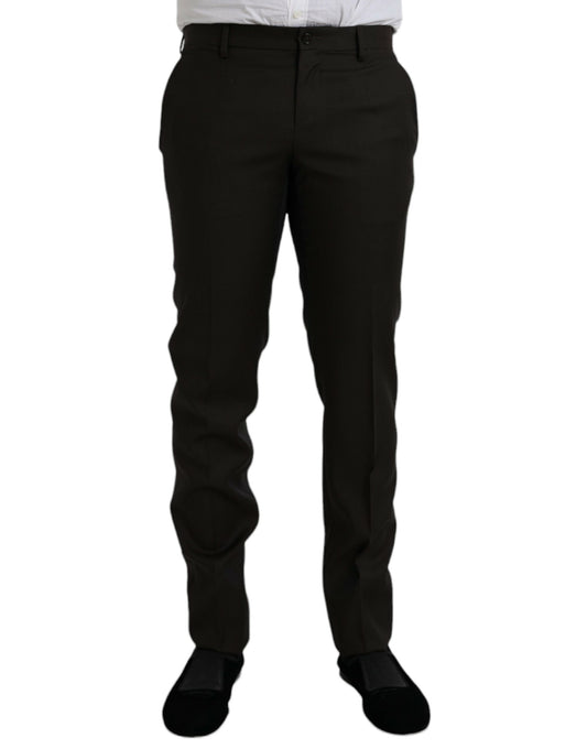 Dunkelbraune, formelle Hose aus Wolle im Slim Fit