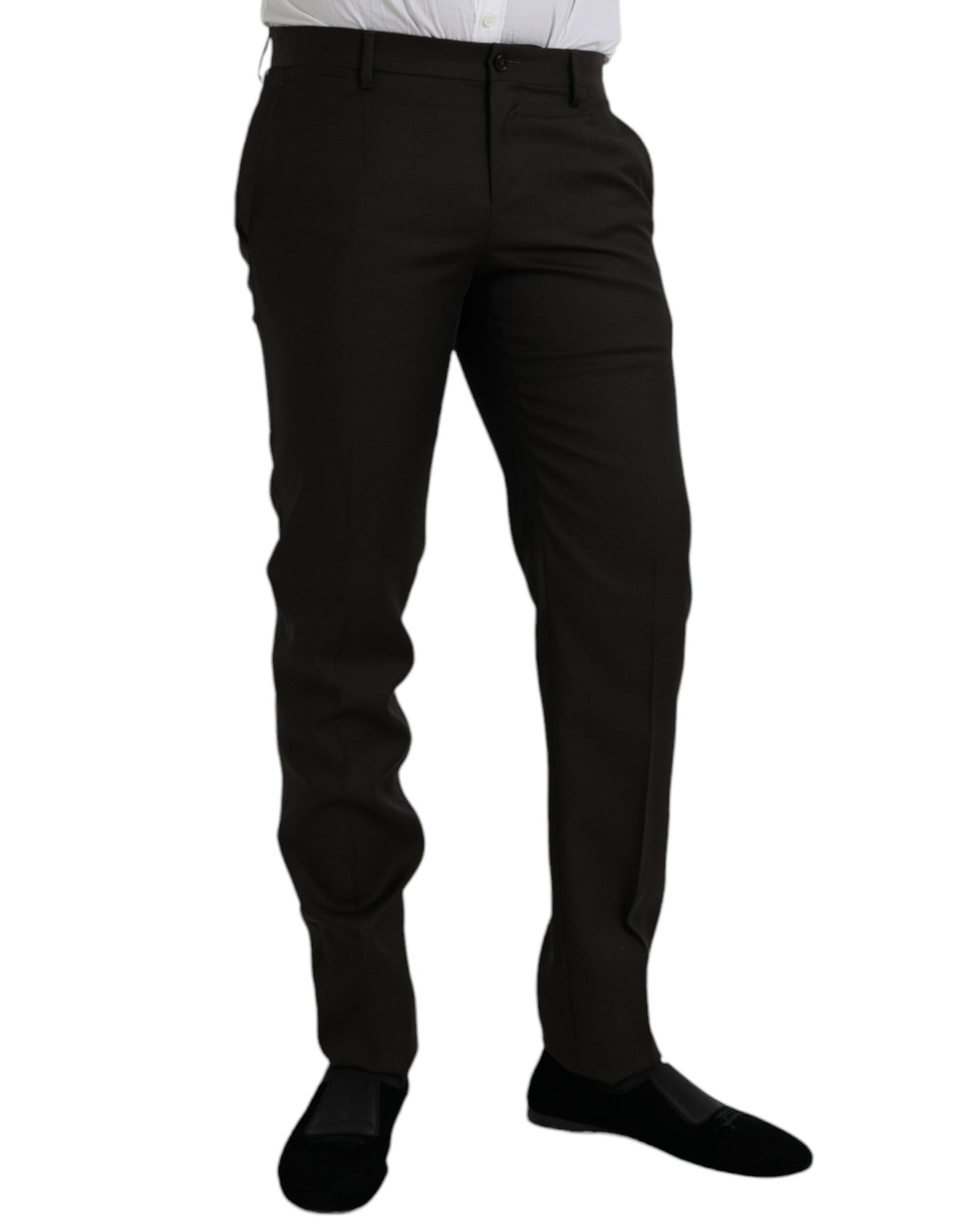Dunkelbraune, formelle Hose aus Wolle im Slim Fit