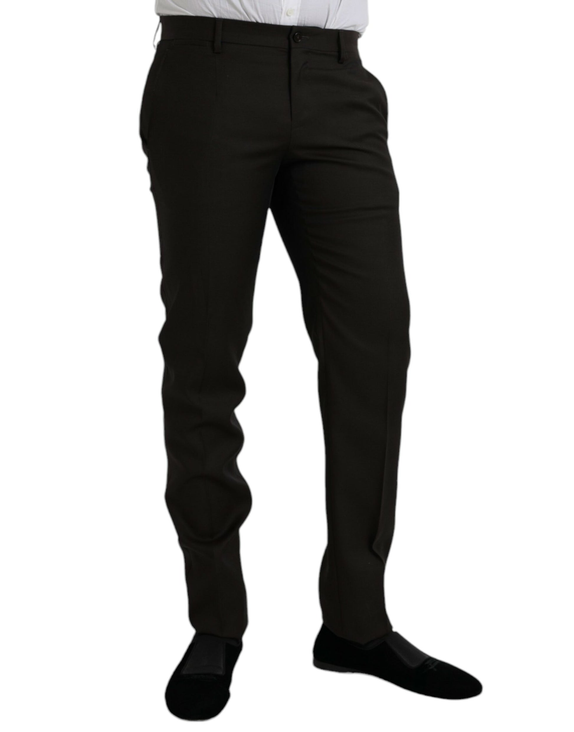 Dunkelbraune, formelle Hose aus Wolle im Slim Fit