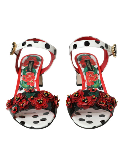 Mehrfarbige Sandalen aus Leder mit Blumenmuster und Kristallen