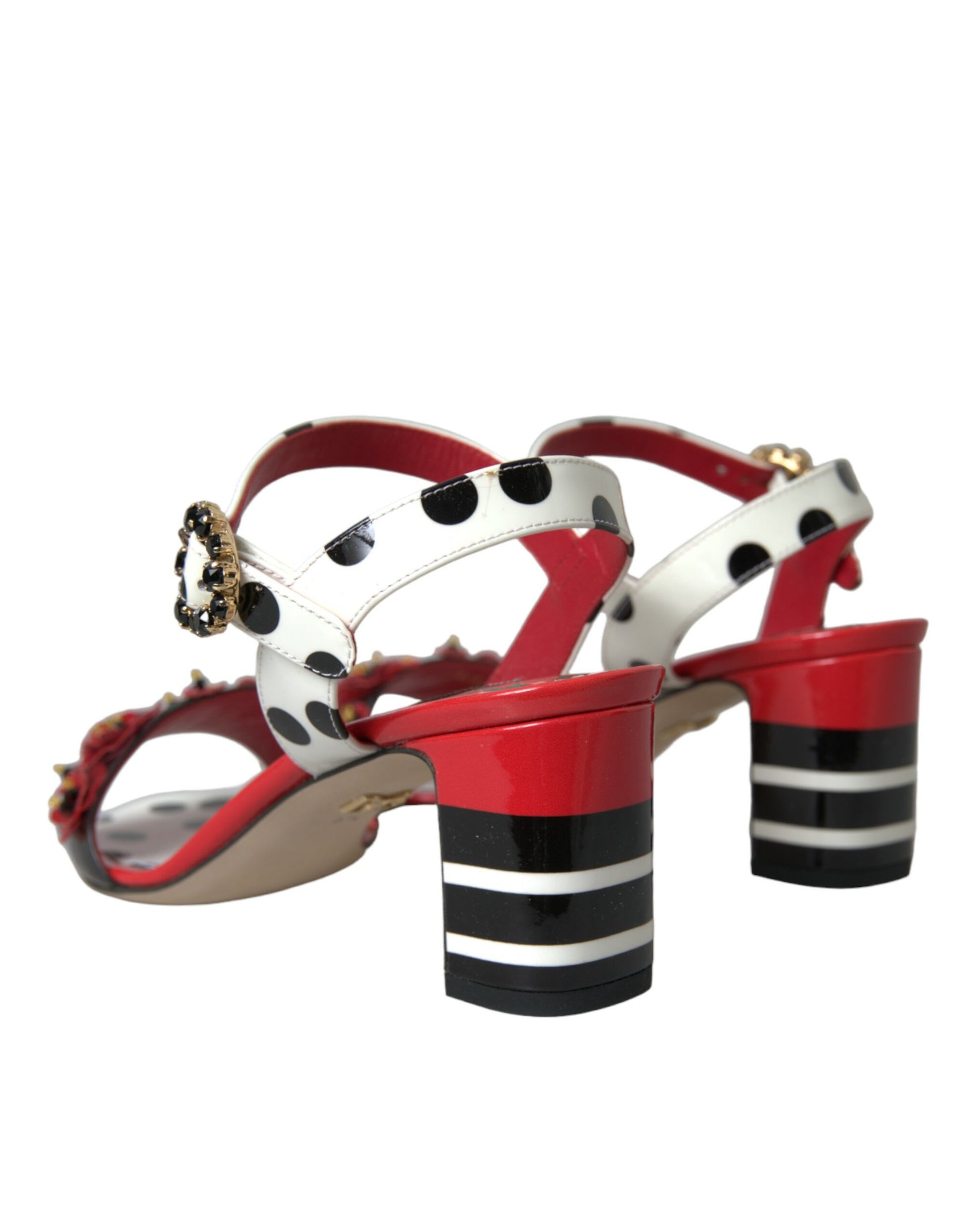 Mehrfarbige Sandalen aus Leder mit Blumenmuster und Kristallen
