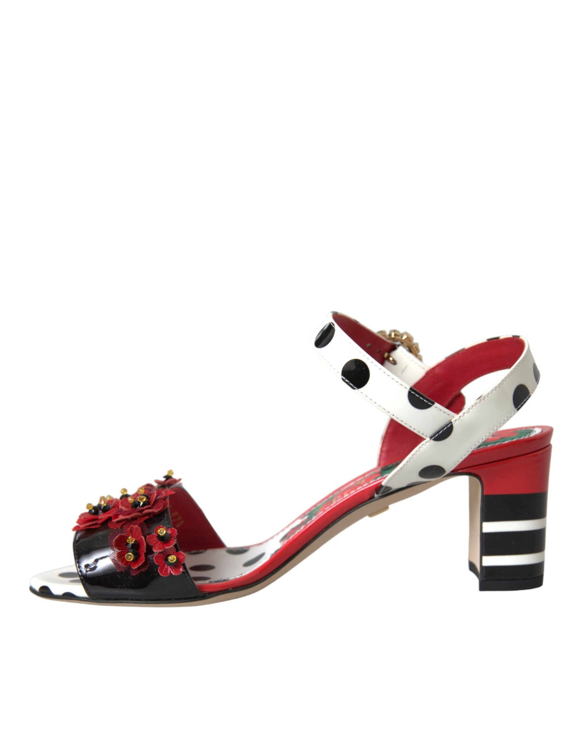 Mehrfarbige Sandalen aus Leder mit Blumenmuster und Kristallen