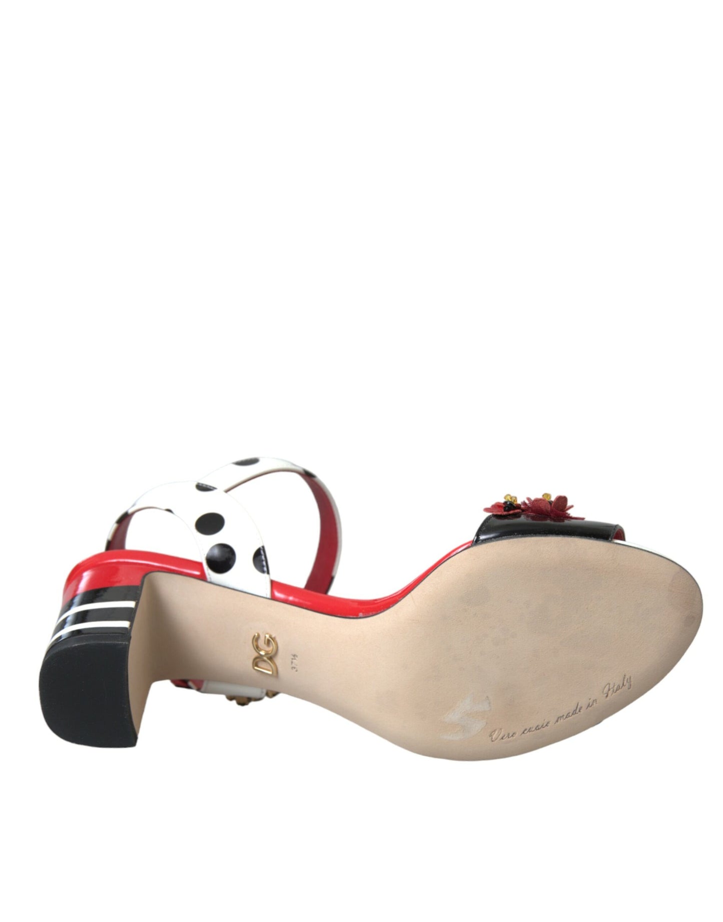 Mehrfarbige Sandalen aus Leder mit Blumenmuster und Kristallen
