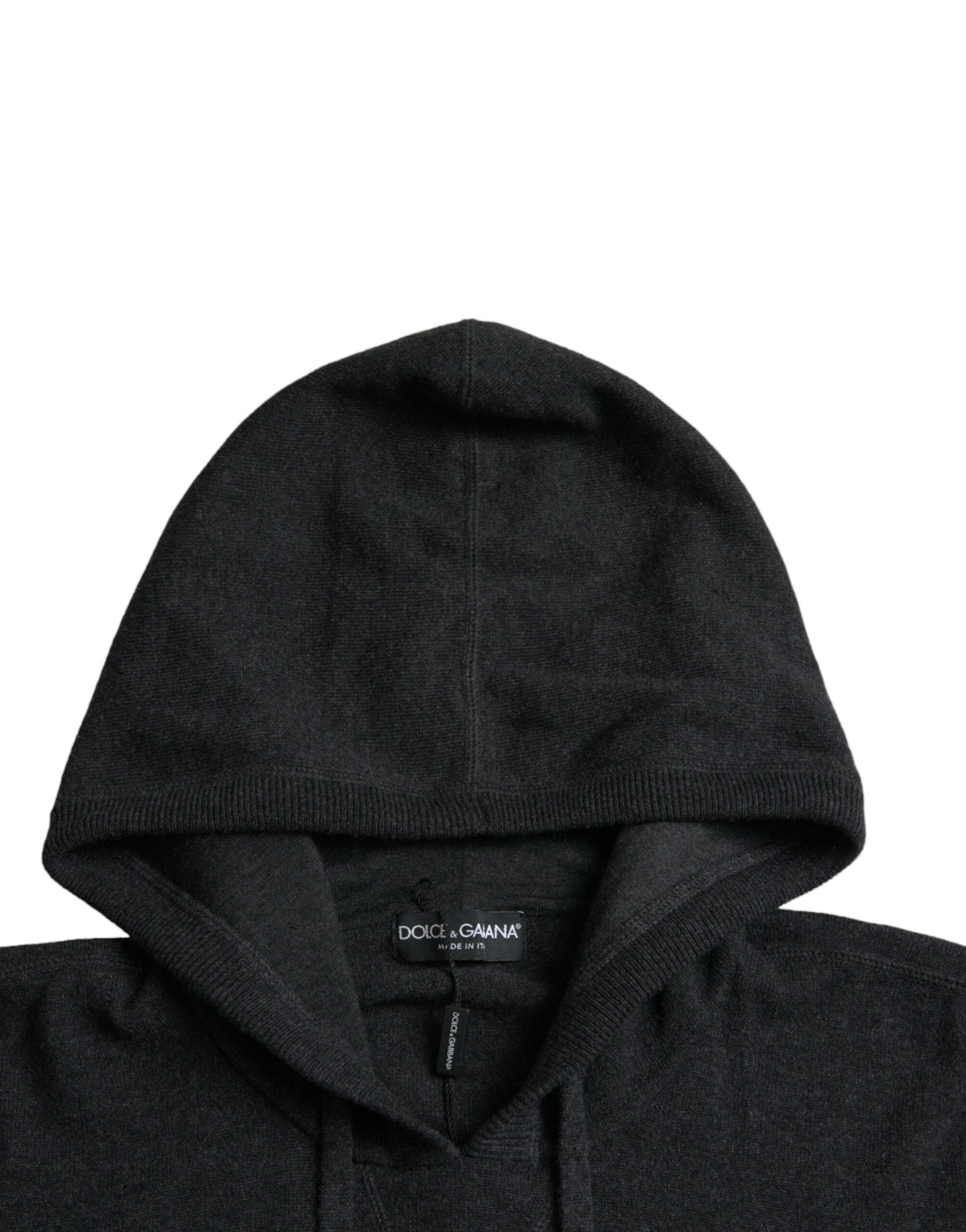 Dunkelgrauer Kaschmirpullover mit Kapuze