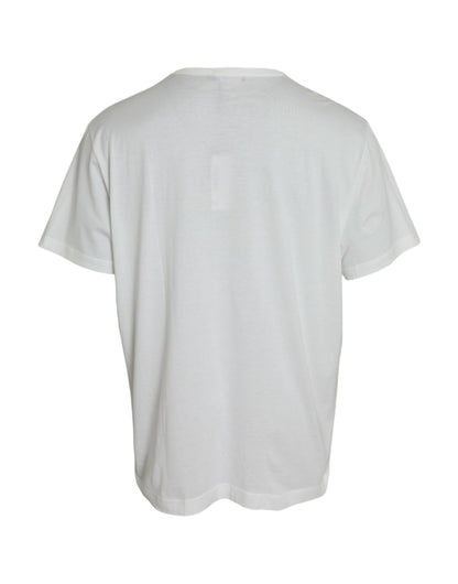 Weißes T-Shirt aus Baumwolle mit Rundhalsausschnitt und Logoprägung