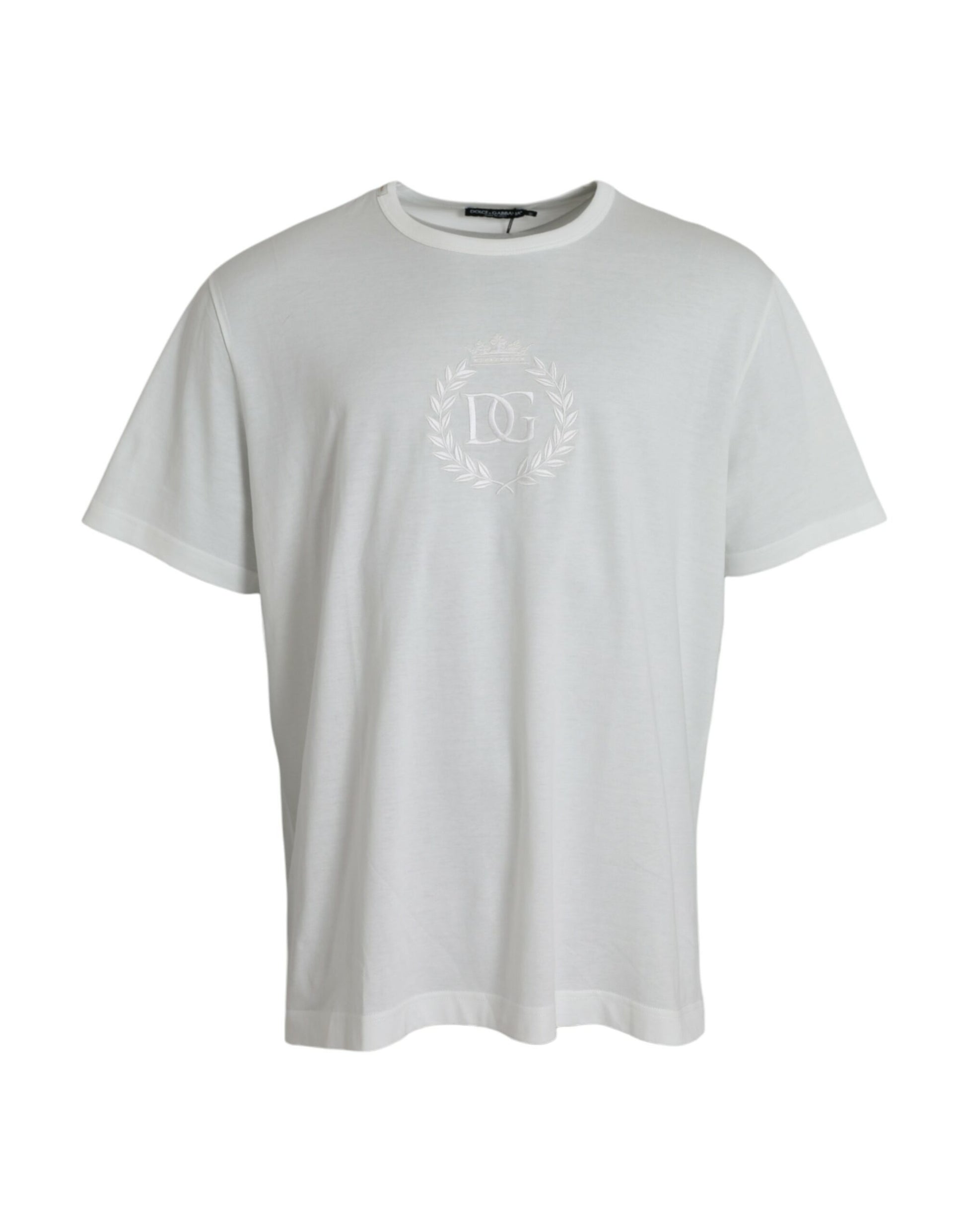 Weißes T-Shirt aus Baumwolle mit Rundhalsausschnitt und Logoprägung