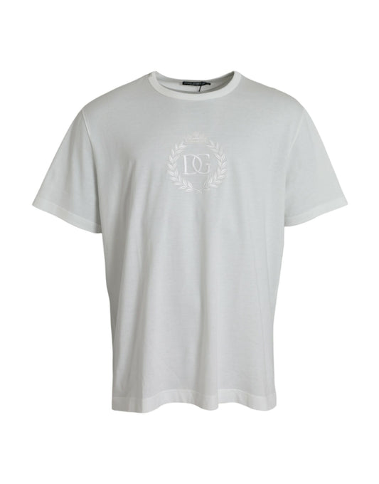 Weißes T-Shirt aus Baumwolle mit Rundhalsausschnitt und Logoprägung