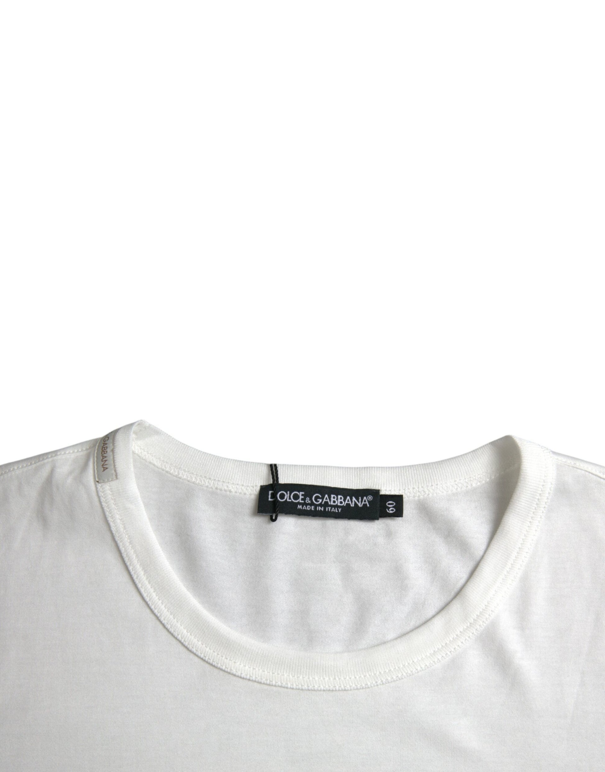 Weißes T-Shirt aus Baumwolle mit Rundhalsausschnitt und Logoprägung