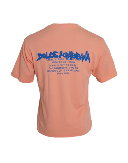 Korallenrotes, kurzärmliges T-Shirt aus Baumwolle mit Logo-Print