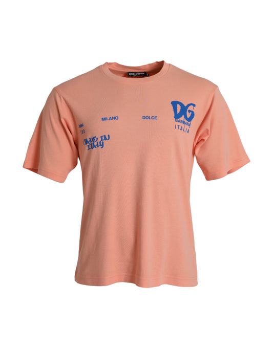 Korallenrotes, kurzärmliges T-Shirt aus Baumwolle mit Logo-Print