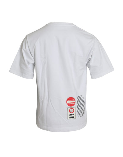 Weißes Amor Heart Baumwoll-T-Shirt mit Rundhalsausschnitt und kurzen Ärmeln