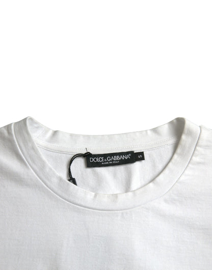 Weißes Amor Heart Baumwoll-T-Shirt mit Rundhalsausschnitt und kurzen Ärmeln