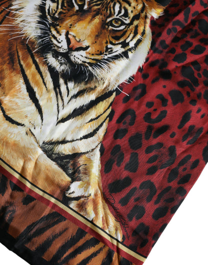 Mehrfarbiges Kurzarm-T-Shirt aus Baumwolle mit Tiger-Print