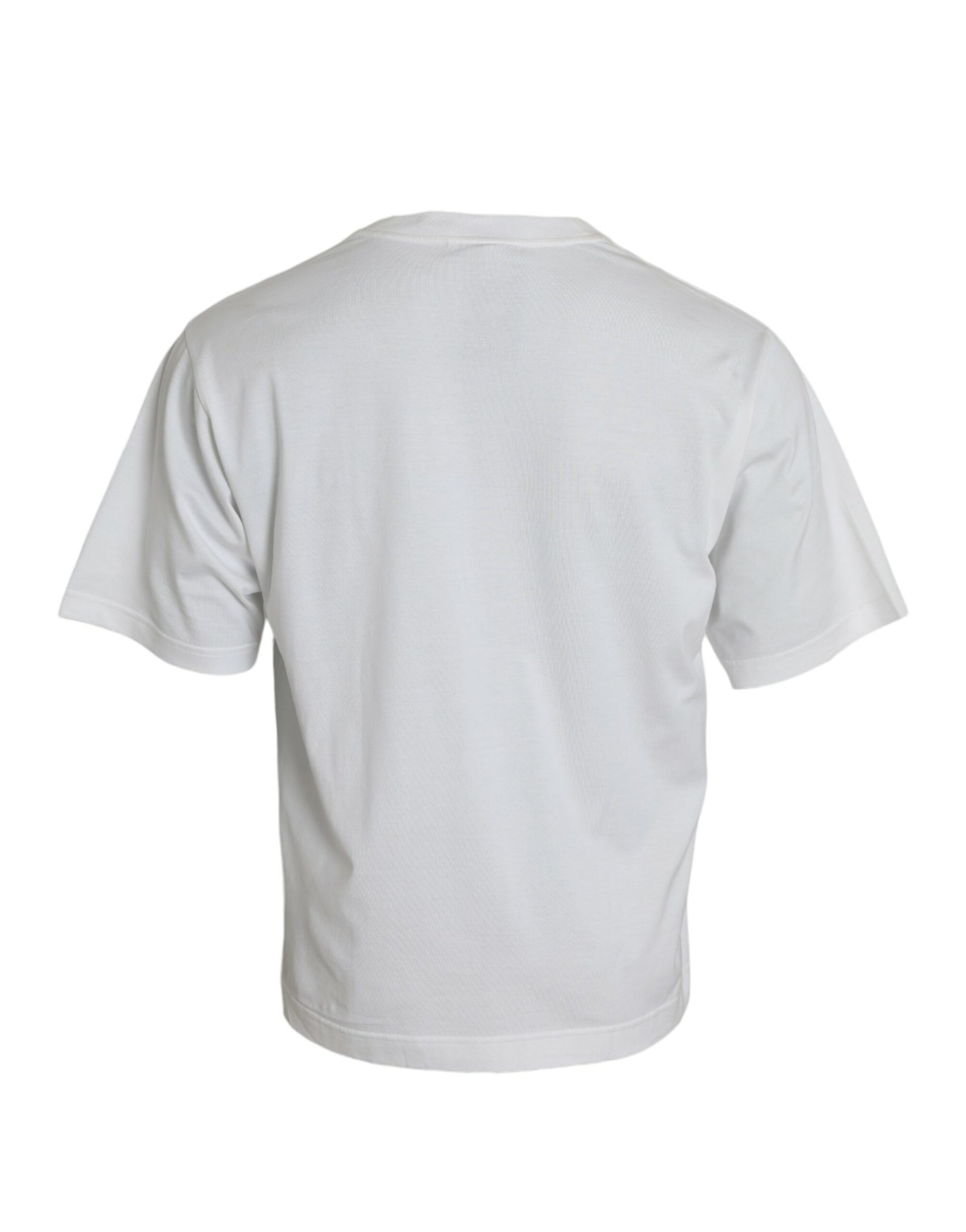 Weißes, verziertes T-Shirt aus Baumwolle mit Rundhalsausschnitt