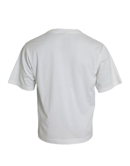 Weißes, verziertes T-Shirt aus Baumwolle mit Rundhalsausschnitt