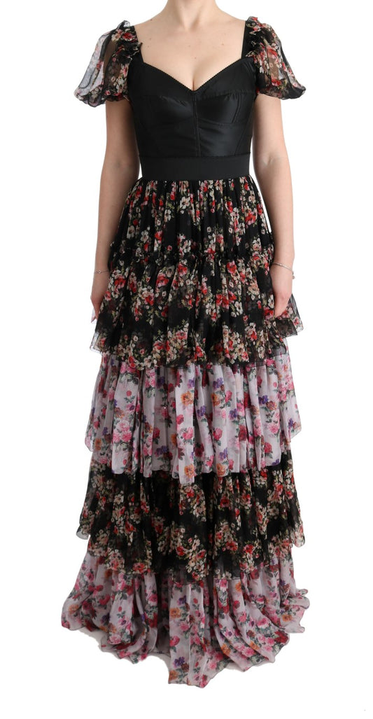 Elegantes Etuikleid mit Blumenmuster aus mehrfarbiger Seidenmischung