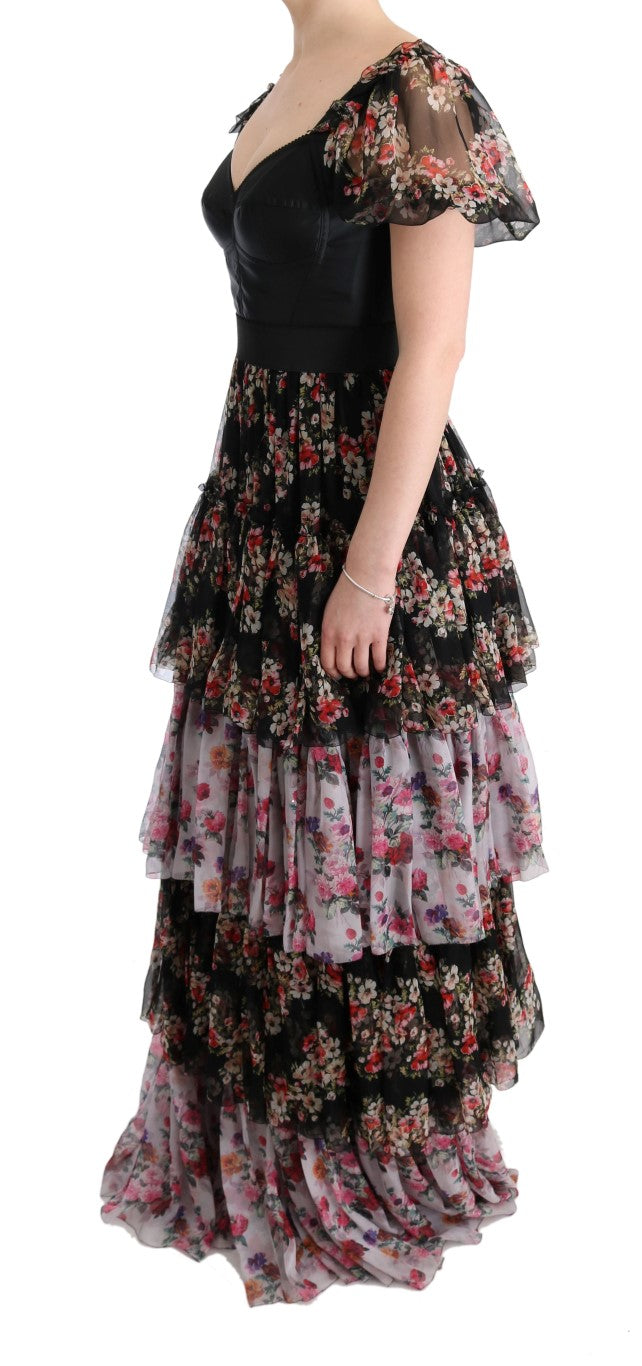 Elegantes Etuikleid mit Blumenmuster aus mehrfarbiger Seidenmischung