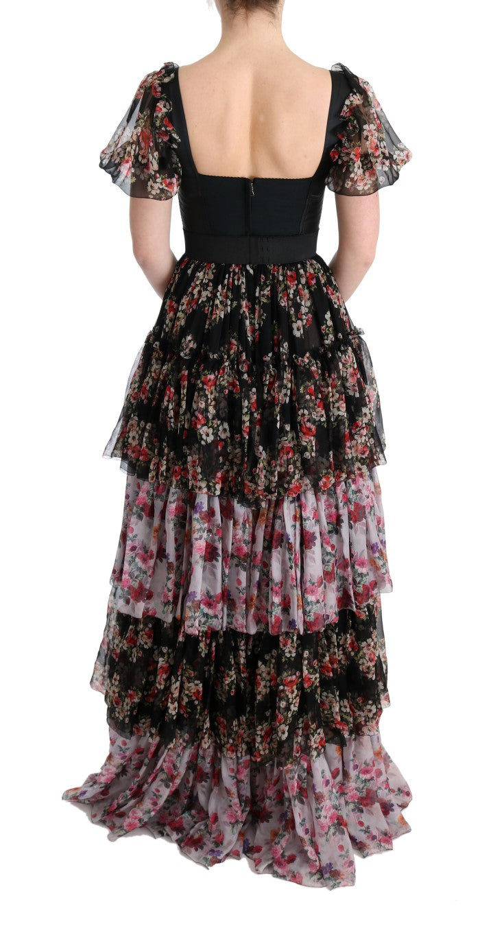 Elegantes Etuikleid mit Blumenmuster aus mehrfarbiger Seidenmischung