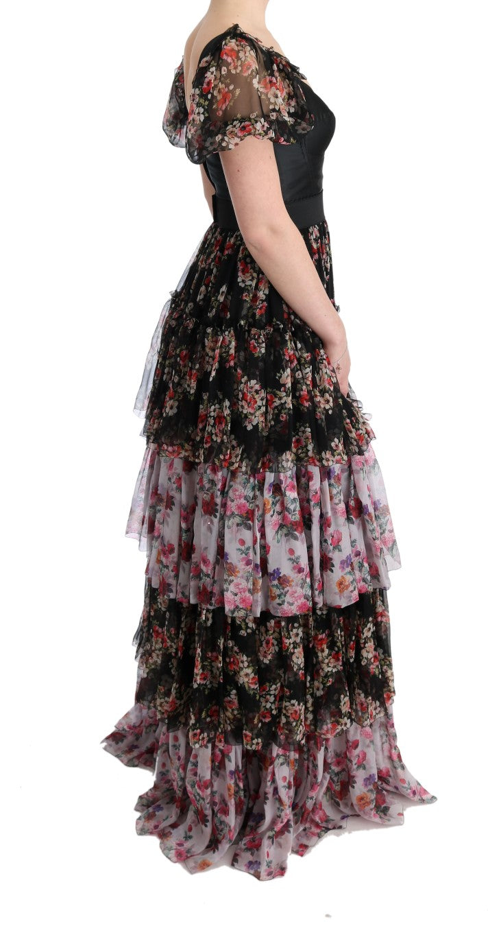 Elegantes Etuikleid mit Blumenmuster aus mehrfarbiger Seidenmischung