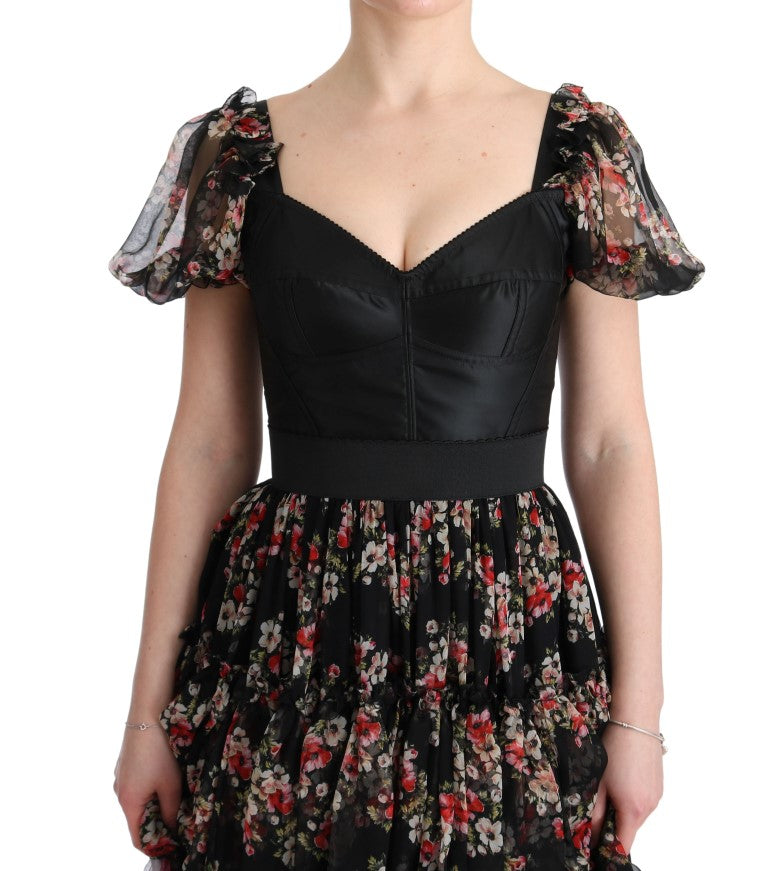 Elegantes Etuikleid mit Blumenmuster aus mehrfarbiger Seidenmischung