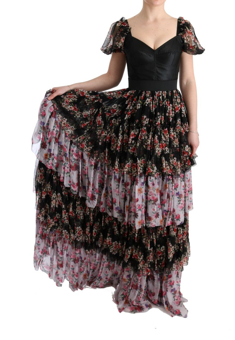 Elegantes Etuikleid mit Blumenmuster aus mehrfarbiger Seidenmischung