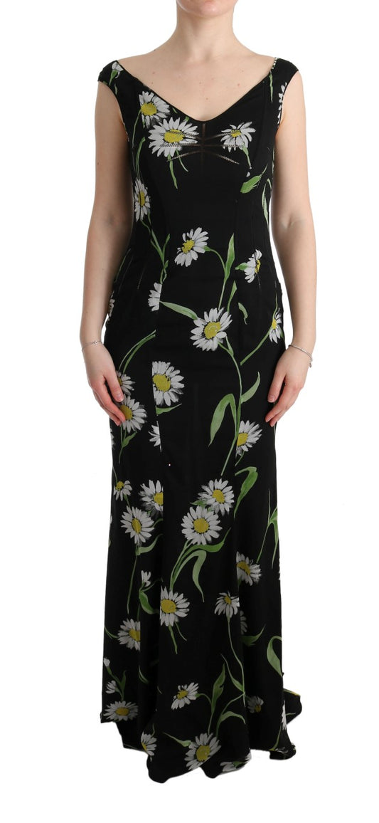 Langes Etuikleid mit Sonnenblumen-Print