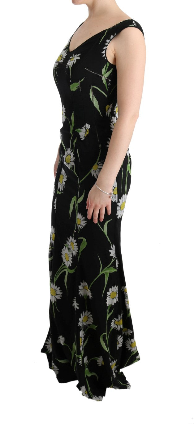 Langes Etuikleid mit Sonnenblumen-Print