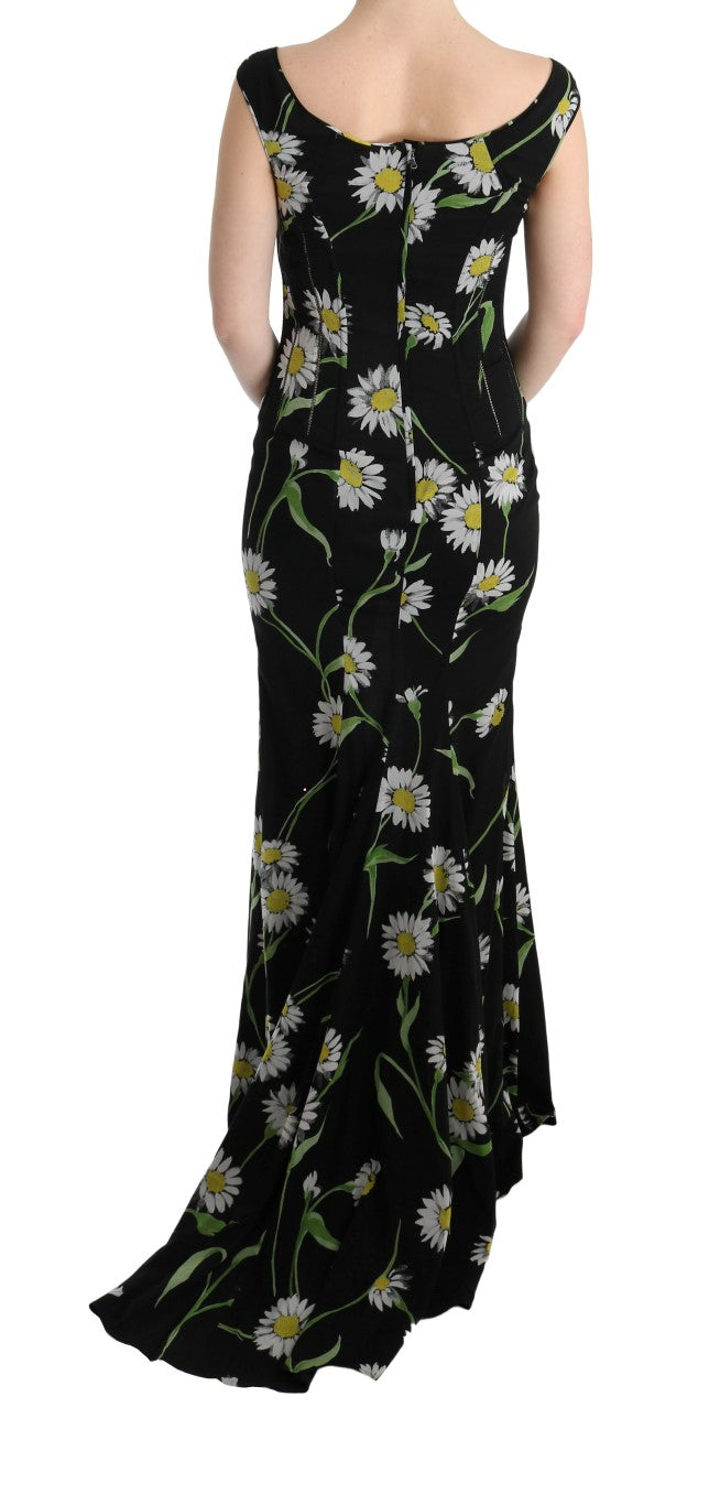 Langes Etuikleid mit Sonnenblumen-Print