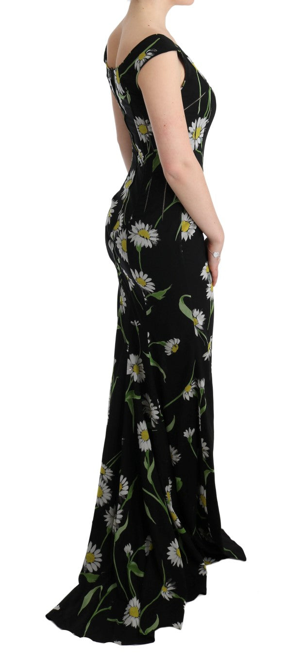 Langes Etuikleid mit Sonnenblumen-Print