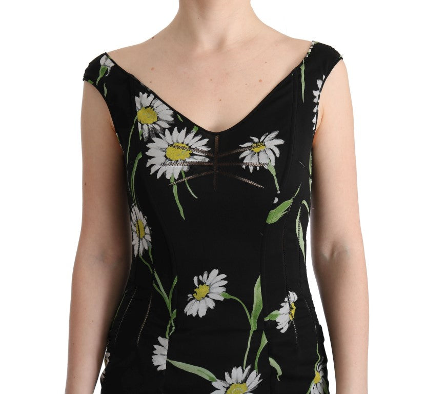 Langes Etuikleid mit Sonnenblumen-Print