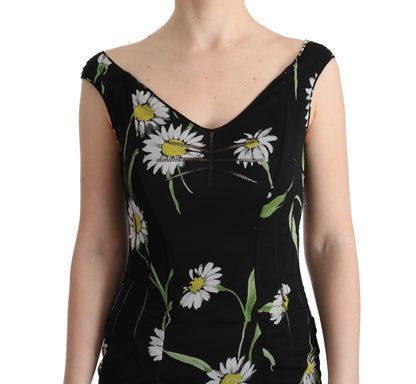 Langes Etuikleid mit Sonnenblumen-Print