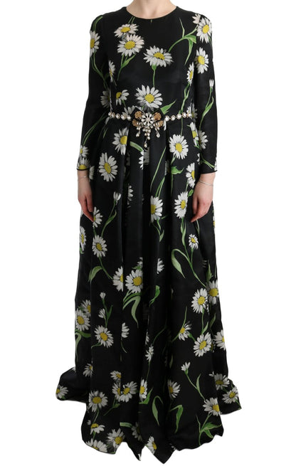 Elegantes Sonnenblumen-Maxikleid mit Kristallen
