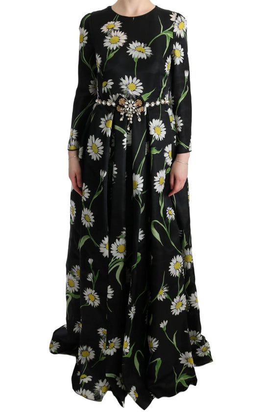 Elegantes Sonnenblumen-Maxikleid mit Kristallen