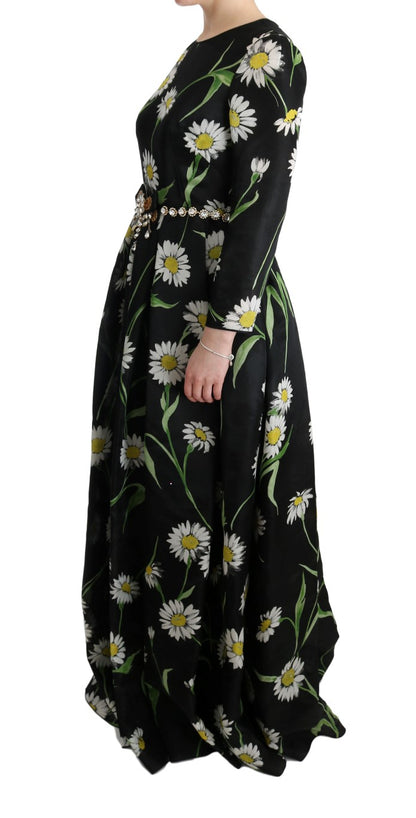 Elegantes Sonnenblumen-Maxikleid mit Kristallen