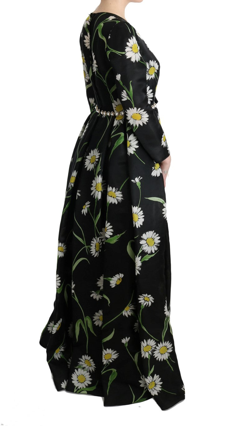 Elegantes Sonnenblumen-Maxikleid mit Kristallen