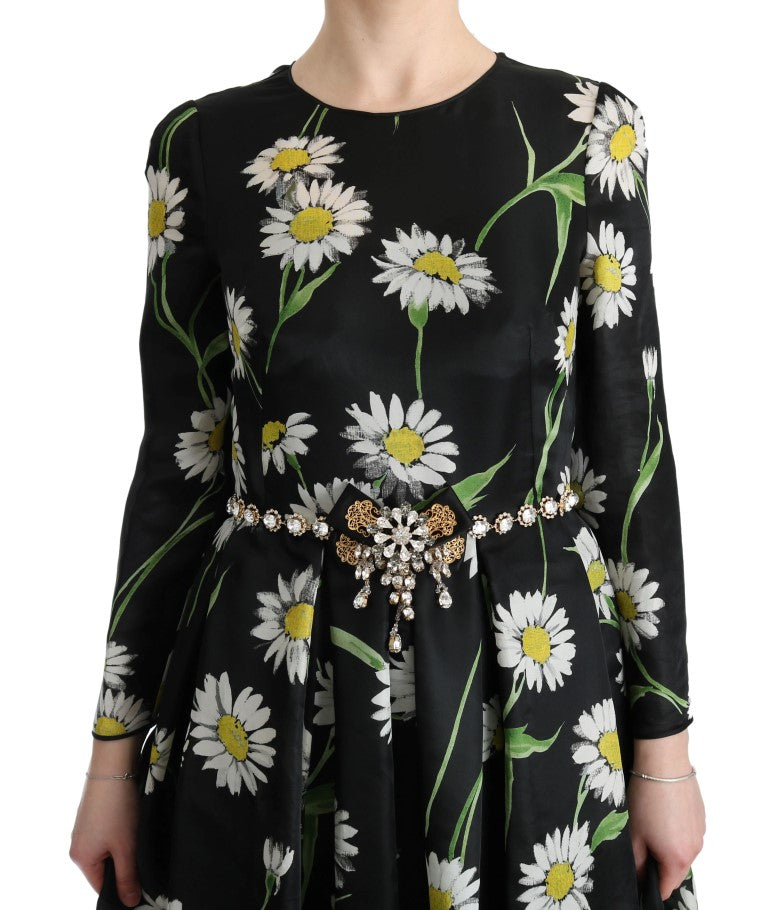 Elegantes Sonnenblumen-Maxikleid mit Kristallen
