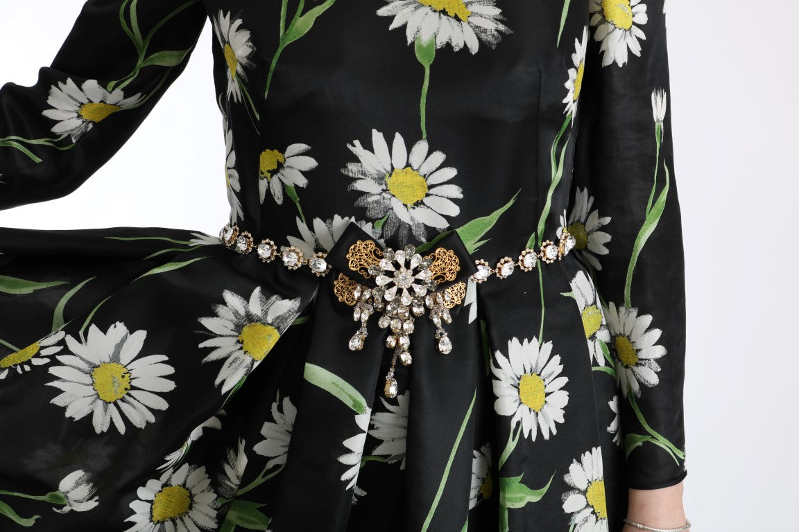 Elegantes Sonnenblumen-Maxikleid mit Kristallen