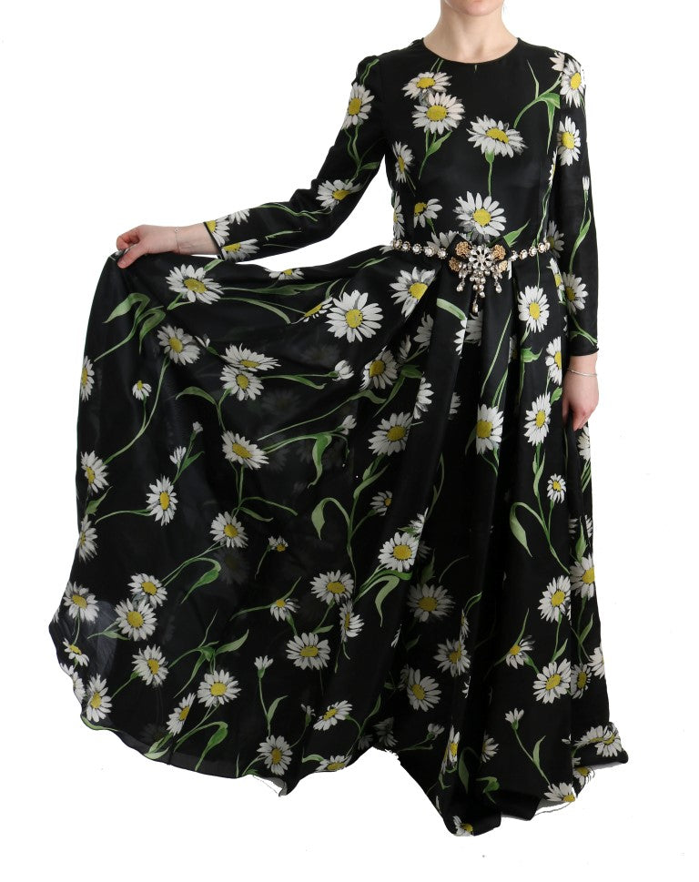 Elegantes Sonnenblumen-Maxikleid mit Kristallen