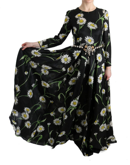 Elegantes Sonnenblumen-Maxikleid mit Kristallen