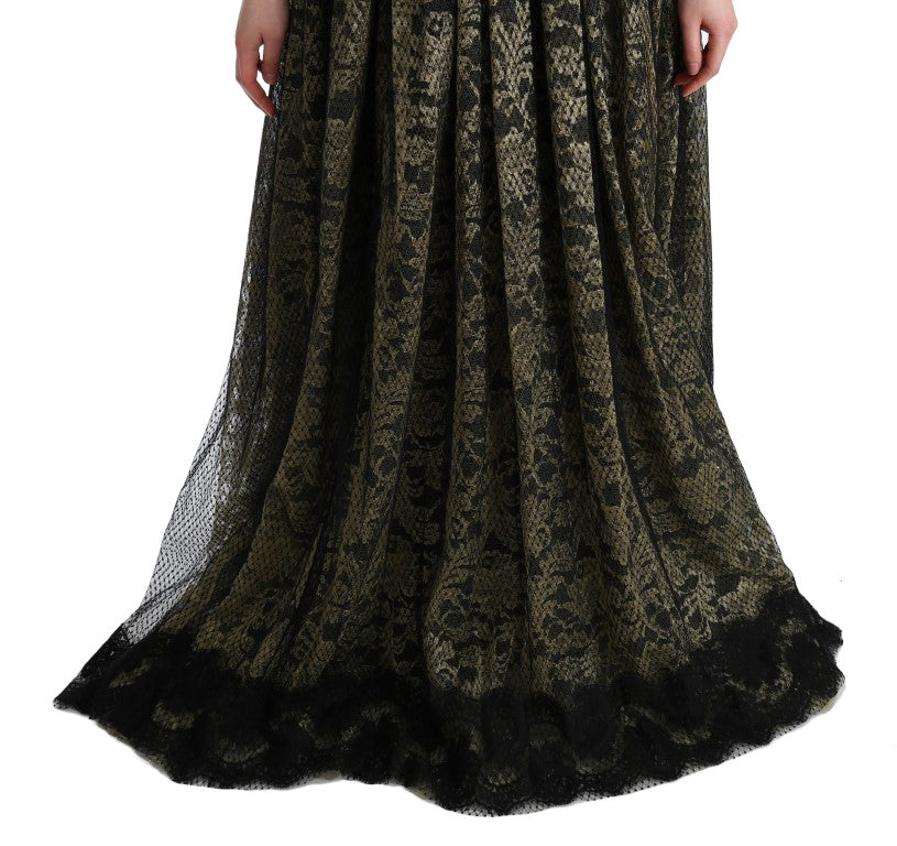 Maxi-Etuikleid mit Sonnenblumen-Spitze und Kristallen