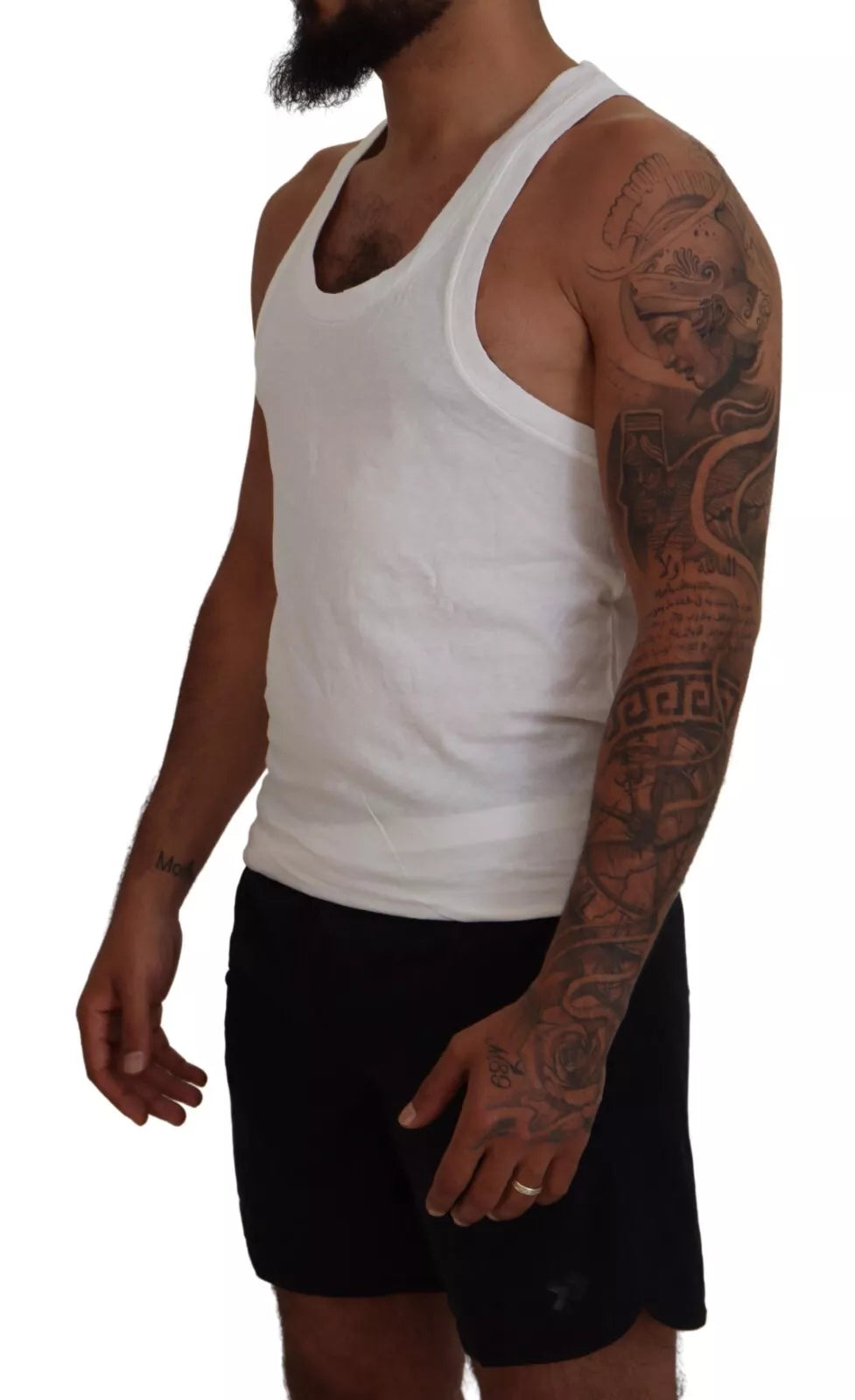 Weißes ärmelloses Tank-T-Shirt aus Baumwollleinen