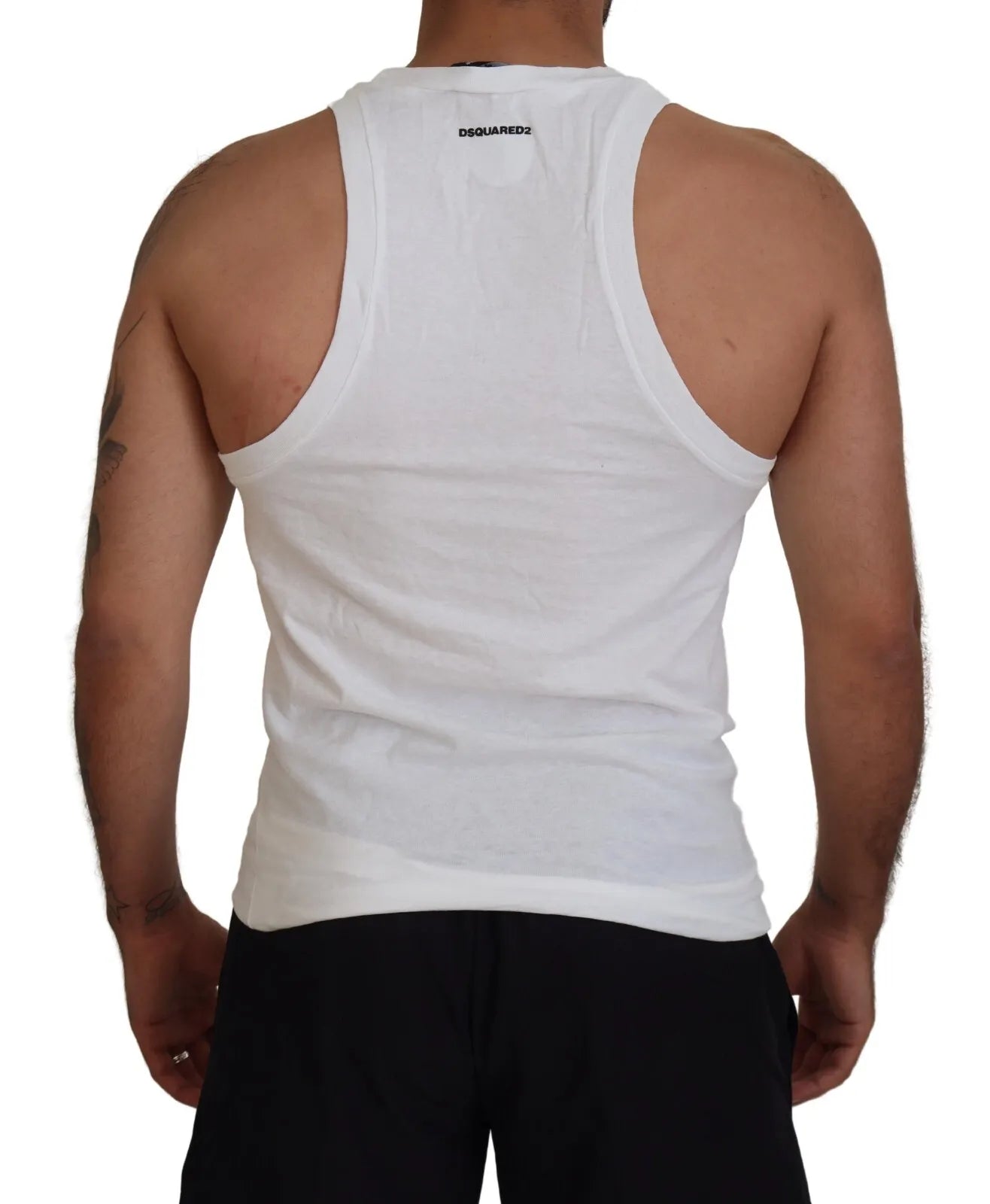 Weißes ärmelloses Tank-T-Shirt aus Baumwollleinen