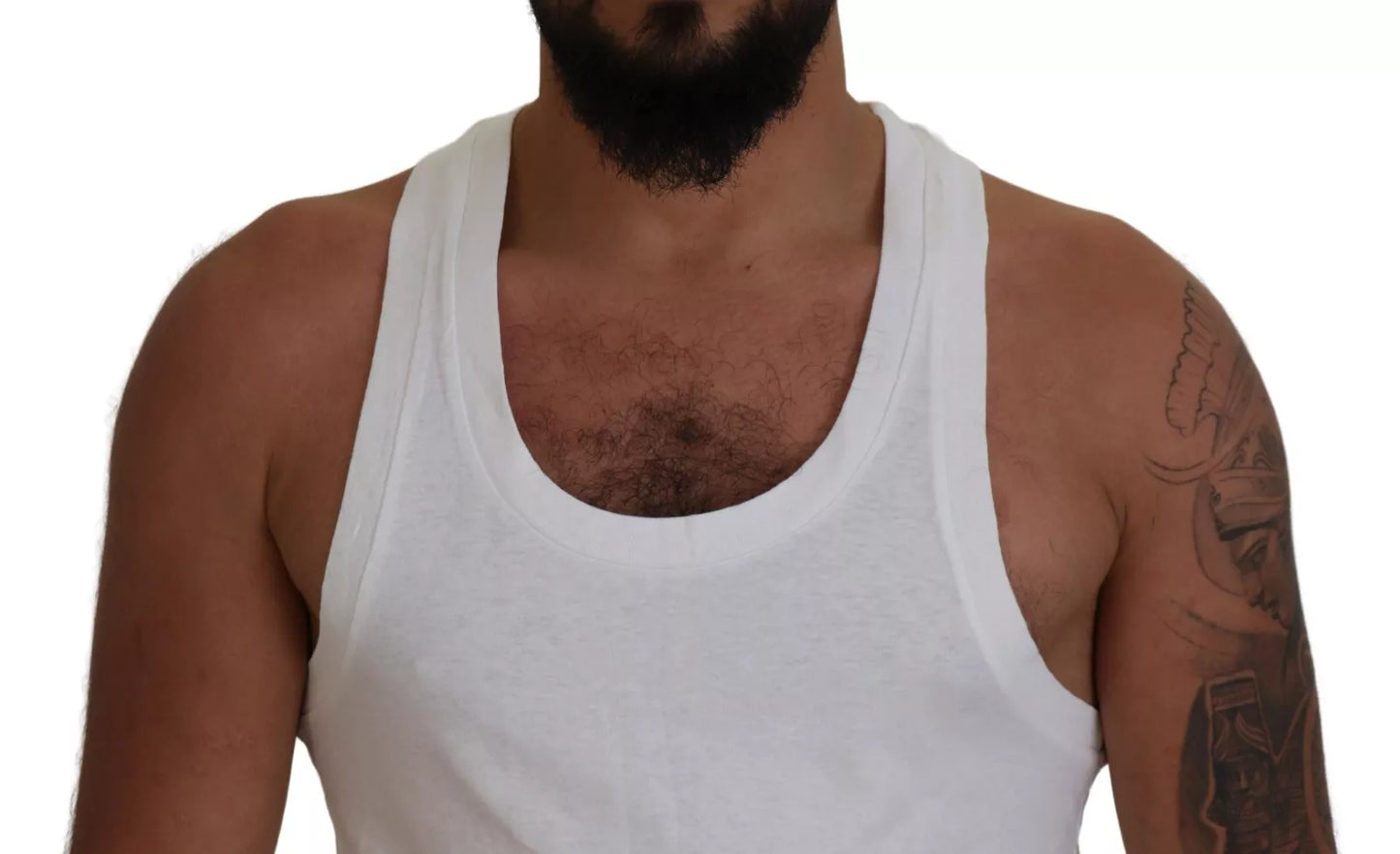 Weißes ärmelloses Tank-T-Shirt aus Baumwollleinen