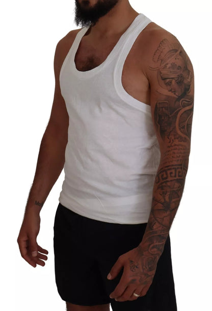 Weißes ärmelloses Tank-T-Shirt aus Baumwollleinen