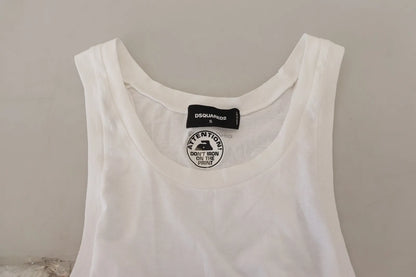 Weißes ärmelloses Tank-T-Shirt aus Baumwollleinen