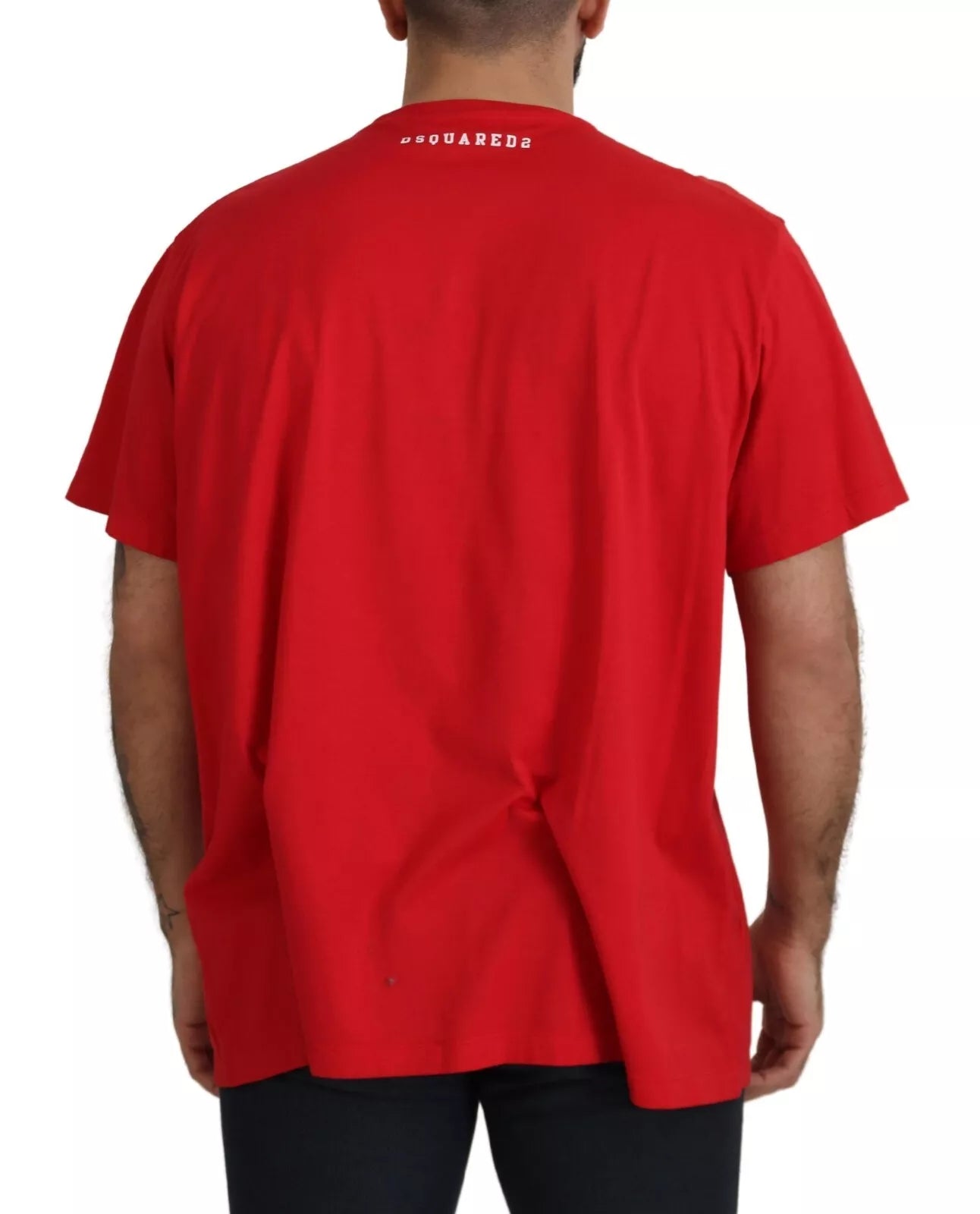 Rotes bedrucktes T-Shirt aus Baumwolle mit kurzen Ärmeln und Rundhalsausschnitt