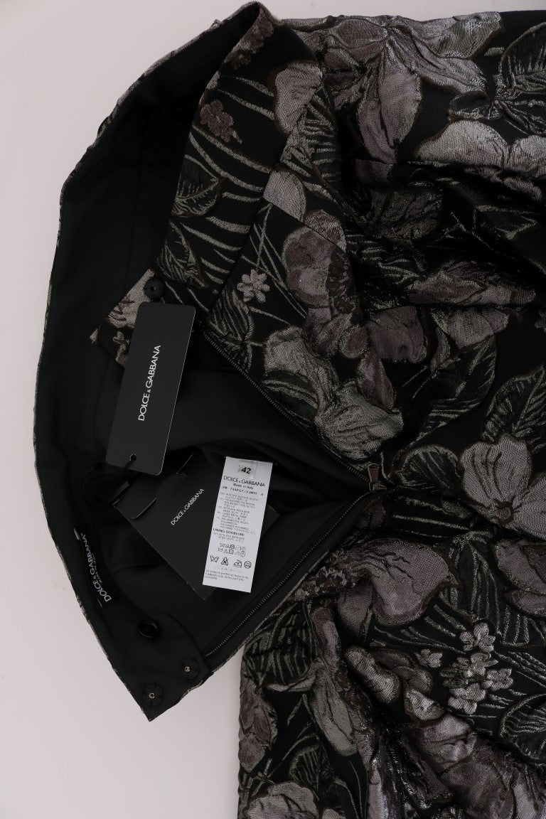 Eleganter gerader Rock in Schwarz mit silbernem Blumenmuster