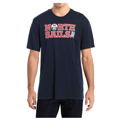 Marineblaues Baumwoll-T-Shirt mit nautischem Nostalgie-Print