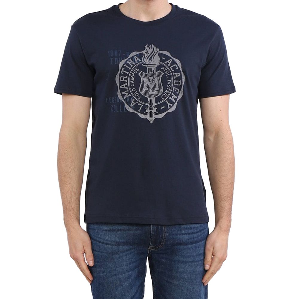 Jersey-T-Shirt mit Rundhalsausschnitt und Grafik - Raffinierte blaue Baumwolle