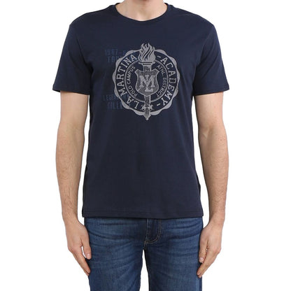 Jersey-T-Shirt mit Rundhalsausschnitt und Grafik - Raffinierte blaue Baumwolle